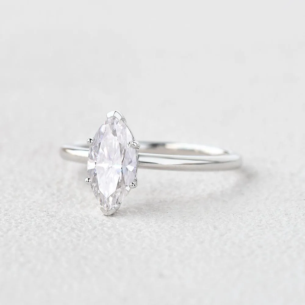 1.0ct Marquise Moissanite Classic Solitaire Ring