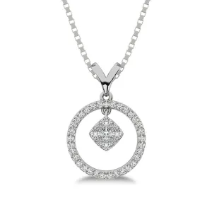 10K White Gold 1/4 Ct.Tw. Diamond Circle Dangler Pendant