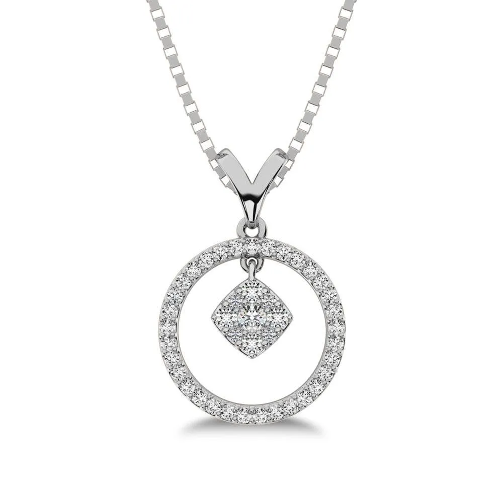 10K White Gold 1/4 Ct.Tw. Diamond Circle Dangler Pendant