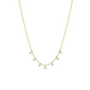 14k 7 Dangling Prong Diamond Tube Bar Chain Necklace