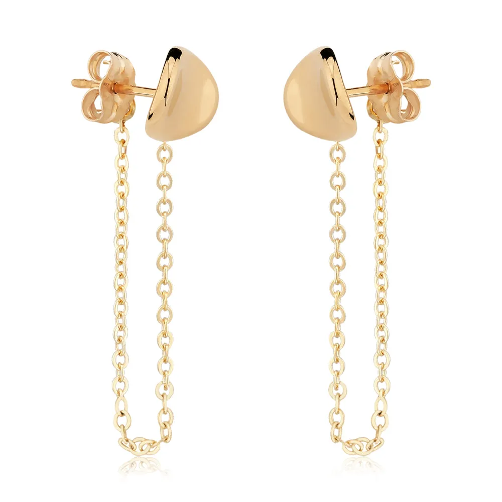 14k Disk with Chain Drop Earrings