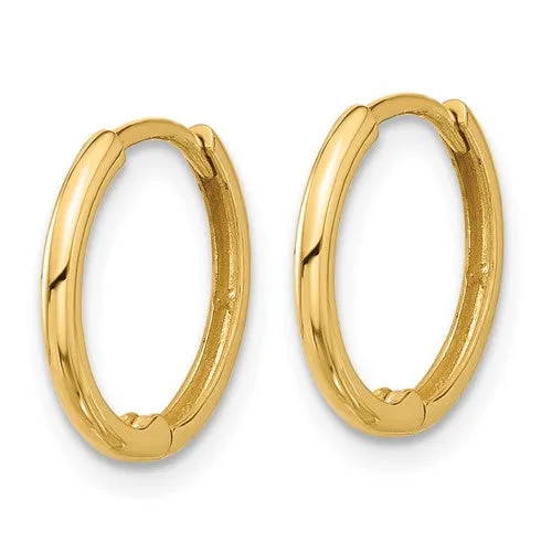 14k Gold 1.5 x 14 MM Hinged Huggie Hoop Earrings