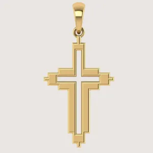 14k Gold Geometric Frame Cross Pendant