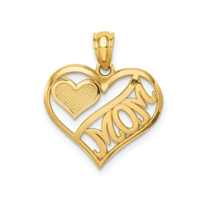 14k Polished MOM And Heart In Heart Pendant