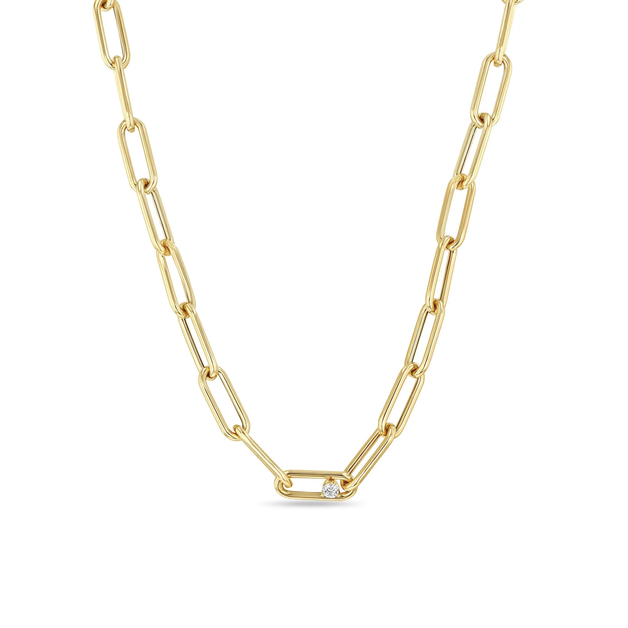 14k Single Nested Diamond Large Paperclip Chain Necklace