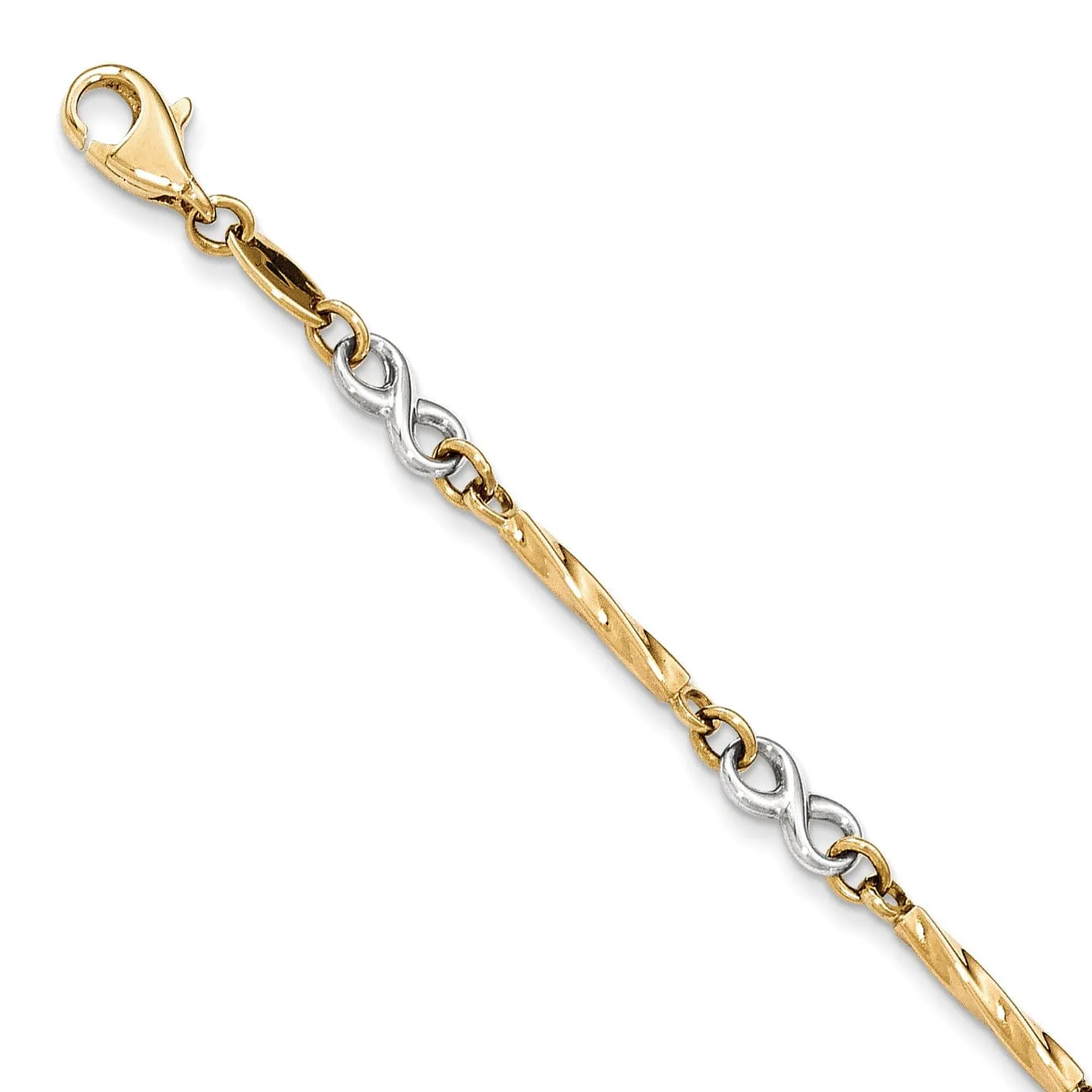 14k two-tone gold bracelet infinity link design 7.5-inch