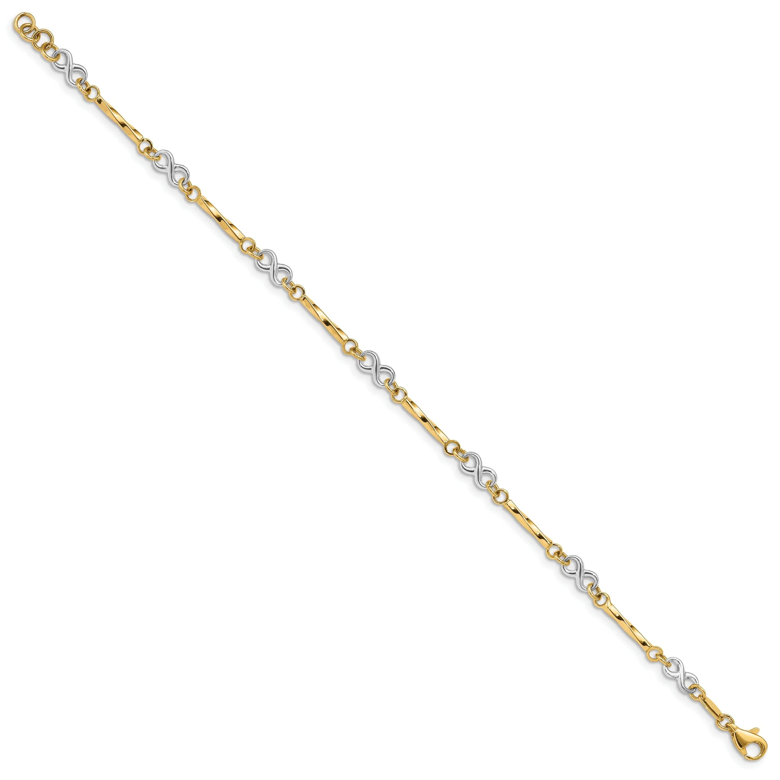 14k two-tone gold bracelet infinity link design 7.5-inch