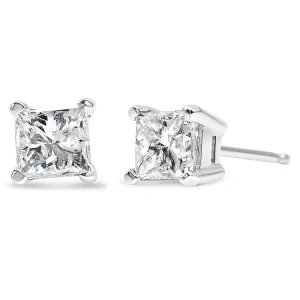 14k White Gold 1/5 Cttw Princess-cut Diamond Petite Stud Earrings (I-J, I2-I3)