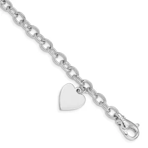 14k white gold heart link charm bracelet 8.5-inch, 13-mm width