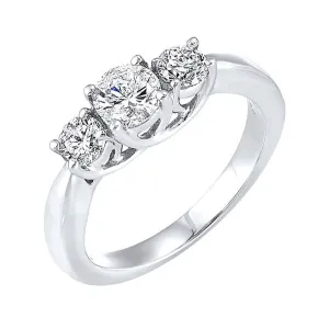 14KT White Gold & Diamond Classic Book 3 Stone Fashion Ring  - 3/4 ctw