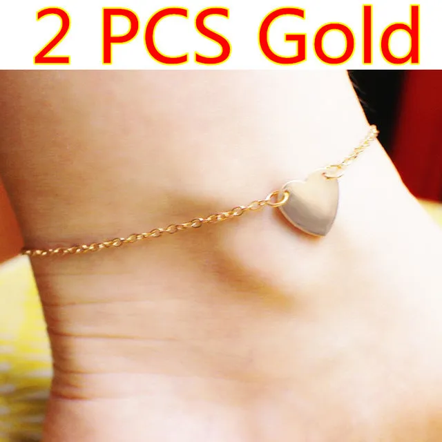 2 PCS 2017 New Heart Bracelets on leg the Anklets Female Barefoot Crochet Foot Jewelry For Women   Foot Chain