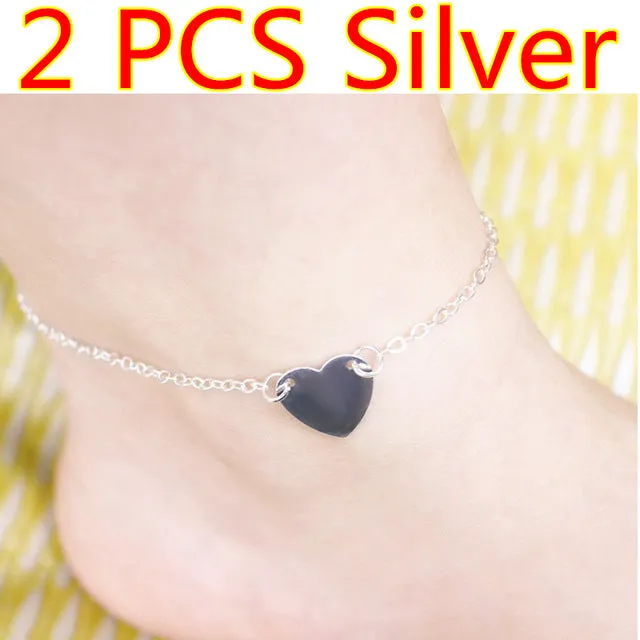 2 PCS 2017 New Heart Bracelets on leg the Anklets Female Barefoot Crochet Foot Jewelry For Women   Foot Chain