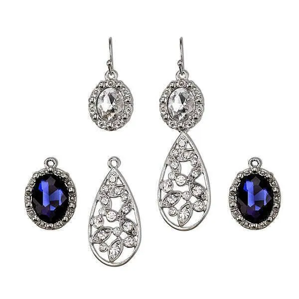 2028 Jewelry Blue and Crystal Interchangeable Earrings Boxed Set