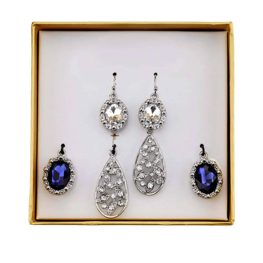 2028 Jewelry Blue and Crystal Interchangeable Earrings Boxed Set