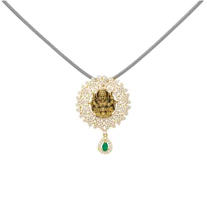 22K Yellow Gold, Emerald, and CZ Temple Pendant (9.8 grams)