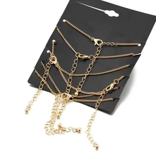 6 Pcs/Set Sweet Heart Shape Lucky Chain Gold Color Anklet