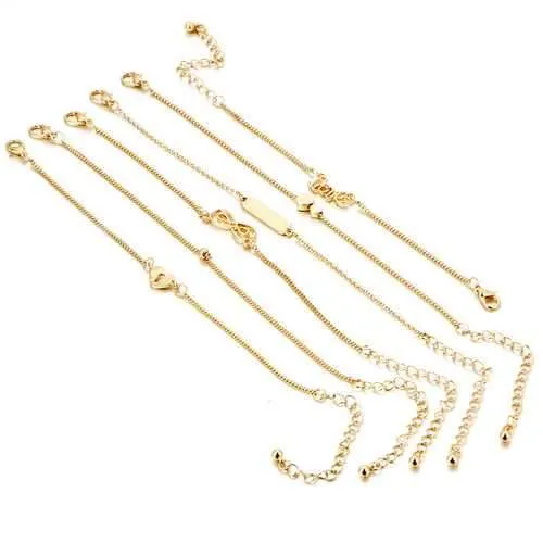 6 Pcs/Set Sweet Heart Shape Lucky Chain Gold Color Anklet