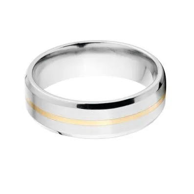 7mm Flat Tapered Edge Cobalt Chrome Ring w/14k solid gold inlay - Premium Cobalt Wedding Ring Cobalt Ring