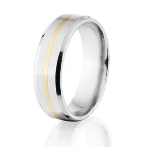 7mm Flat Tapered Edge Cobalt Chrome Ring w/14k solid gold inlay - Premium Cobalt Wedding Ring Cobalt Ring