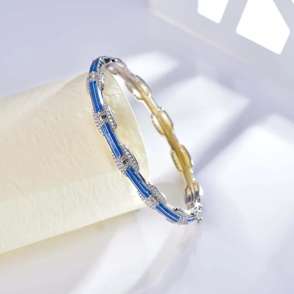 925 Sterling Silver Blue & Yellow Enamel Bracelet