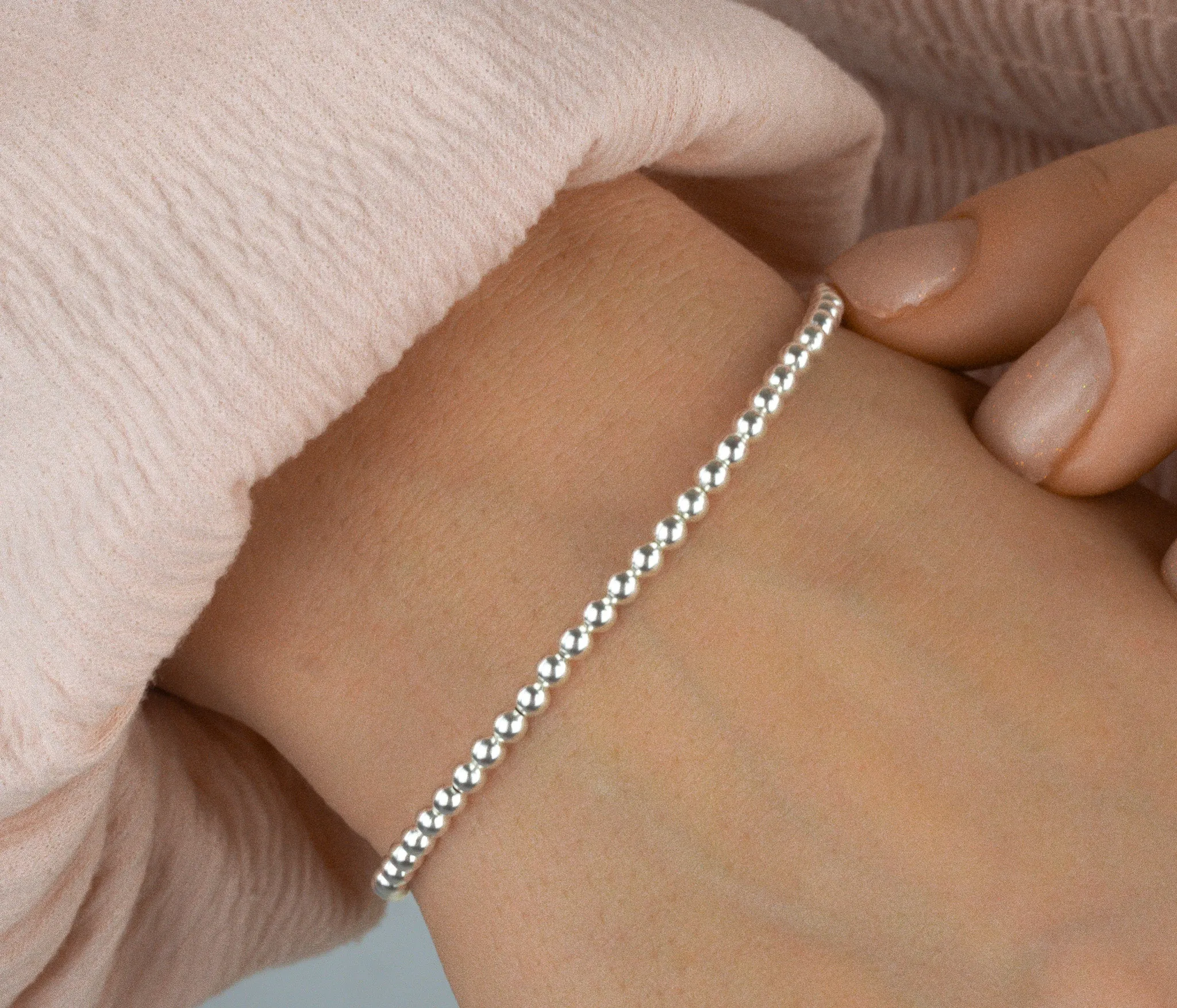 925 Sterling Silver Stretch Beaded Bracelets