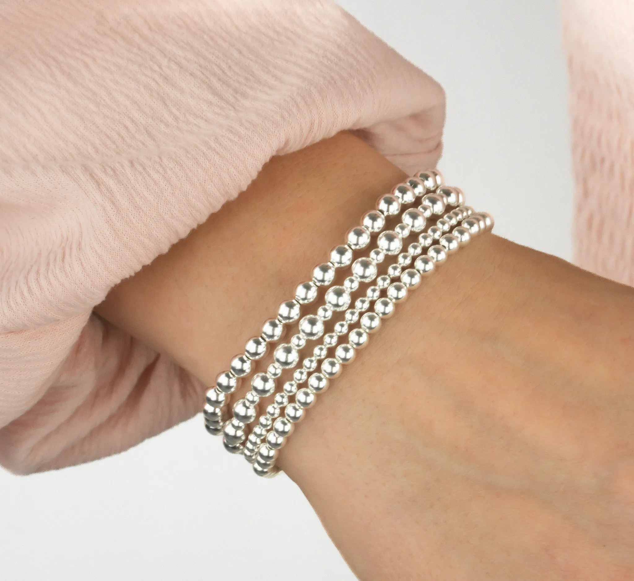 925 Sterling Silver Stretch Beaded Bracelets