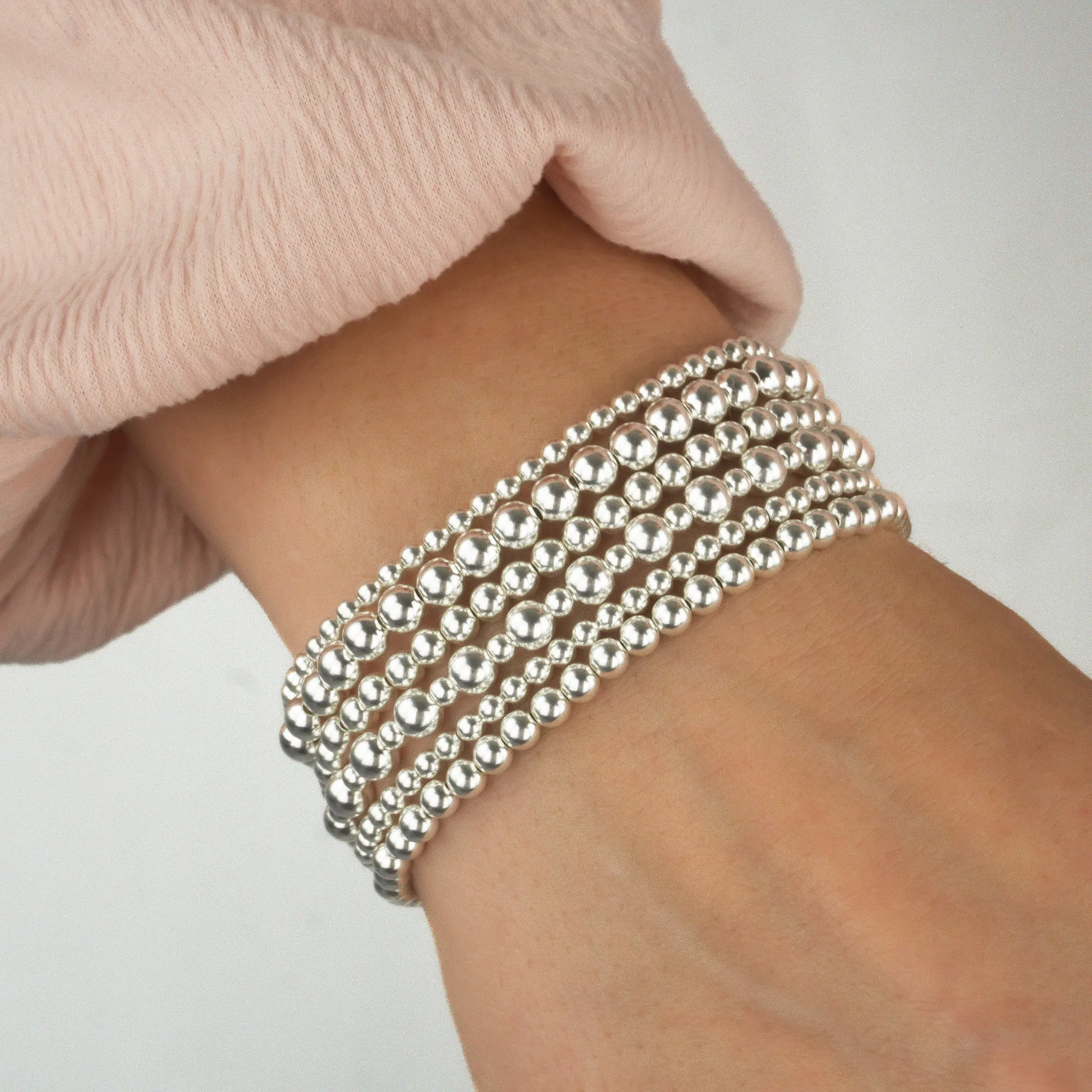 925 Sterling Silver Stretch Beaded Bracelets