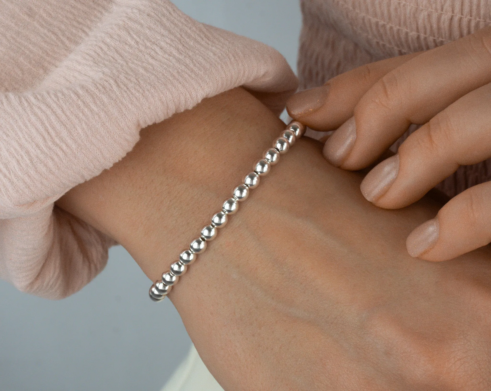 925 Sterling Silver Stretch Beaded Bracelets