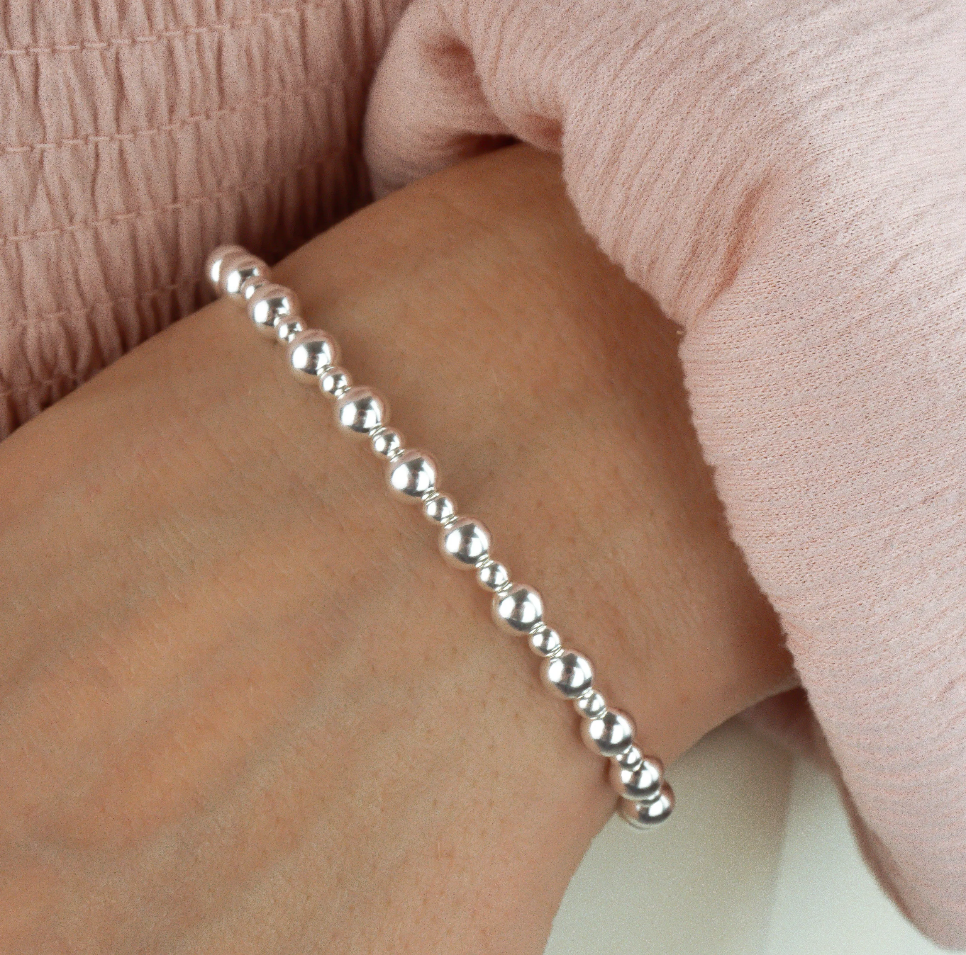 925 Sterling Silver Stretch Beaded Bracelets