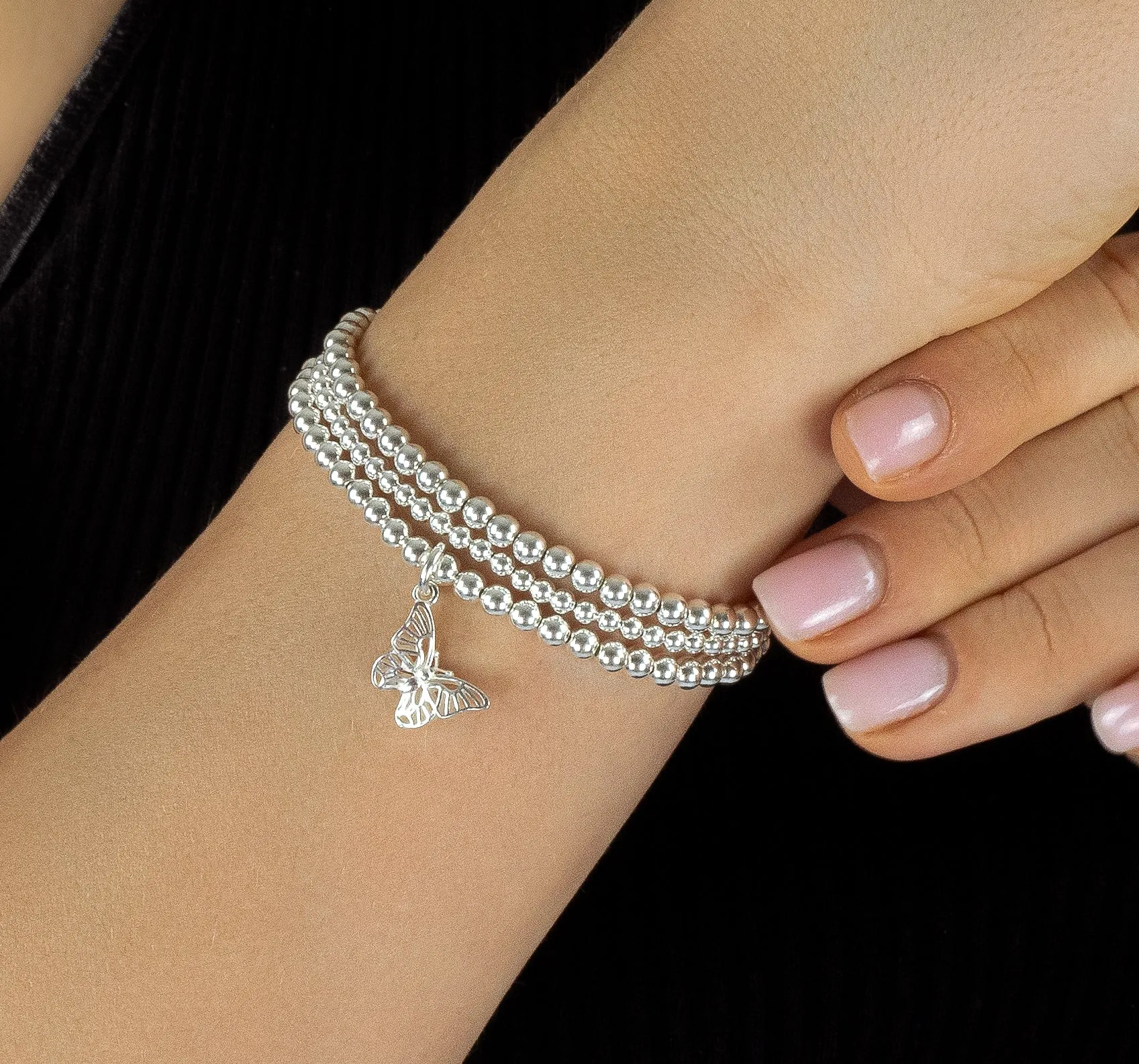 925 Sterling Silver Stretch Butterfly Charm Bracelet, Butterfly Bracelet, Sterling Silver Bracelet