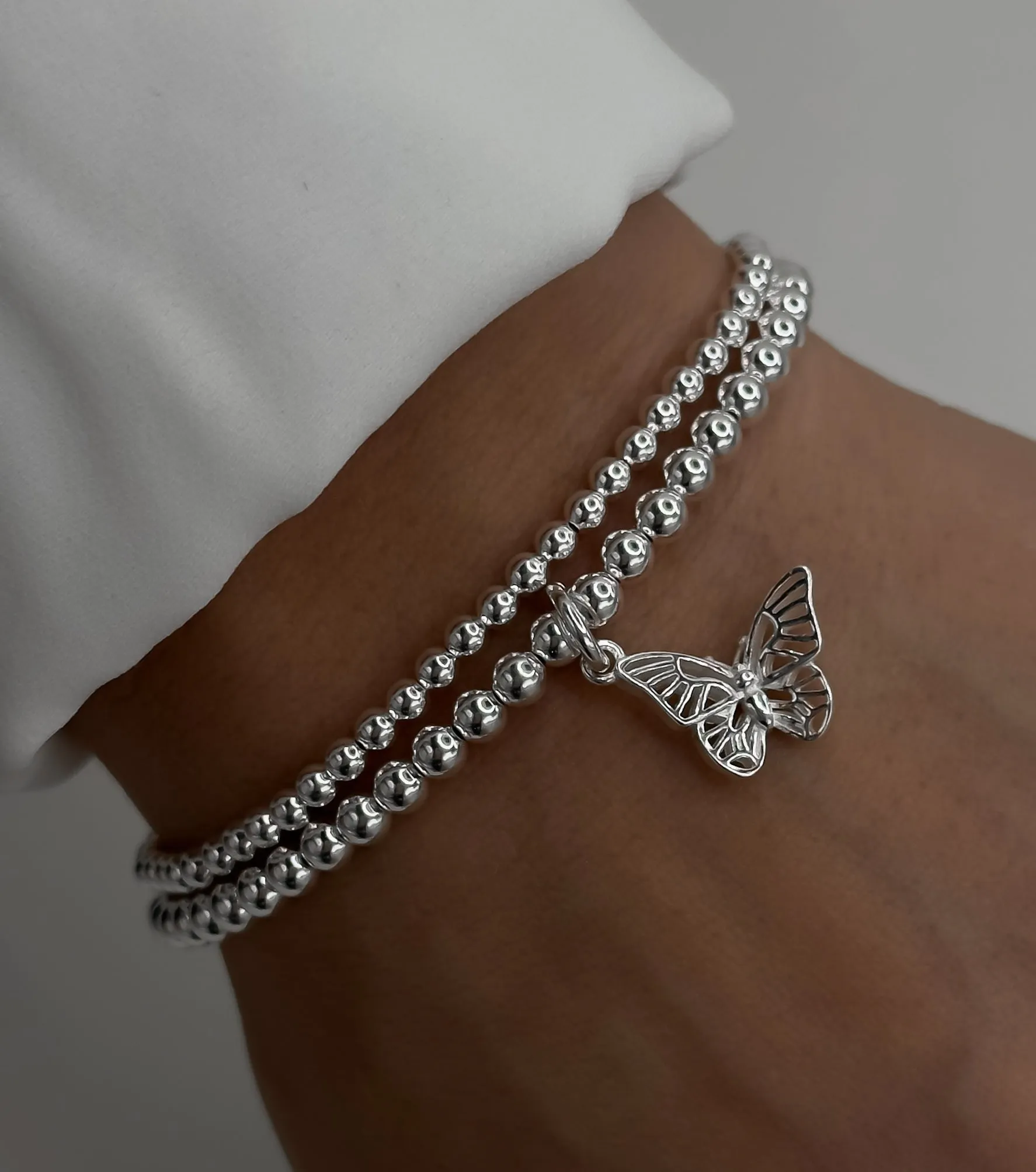 925 Sterling Silver Stretch Butterfly Charm Bracelet, Butterfly Bracelet, Sterling Silver Bracelet