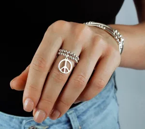 925 Sterling Silver Stretch Peace Charm Ring, Peace Charm, Women's Rings, Charm Rings