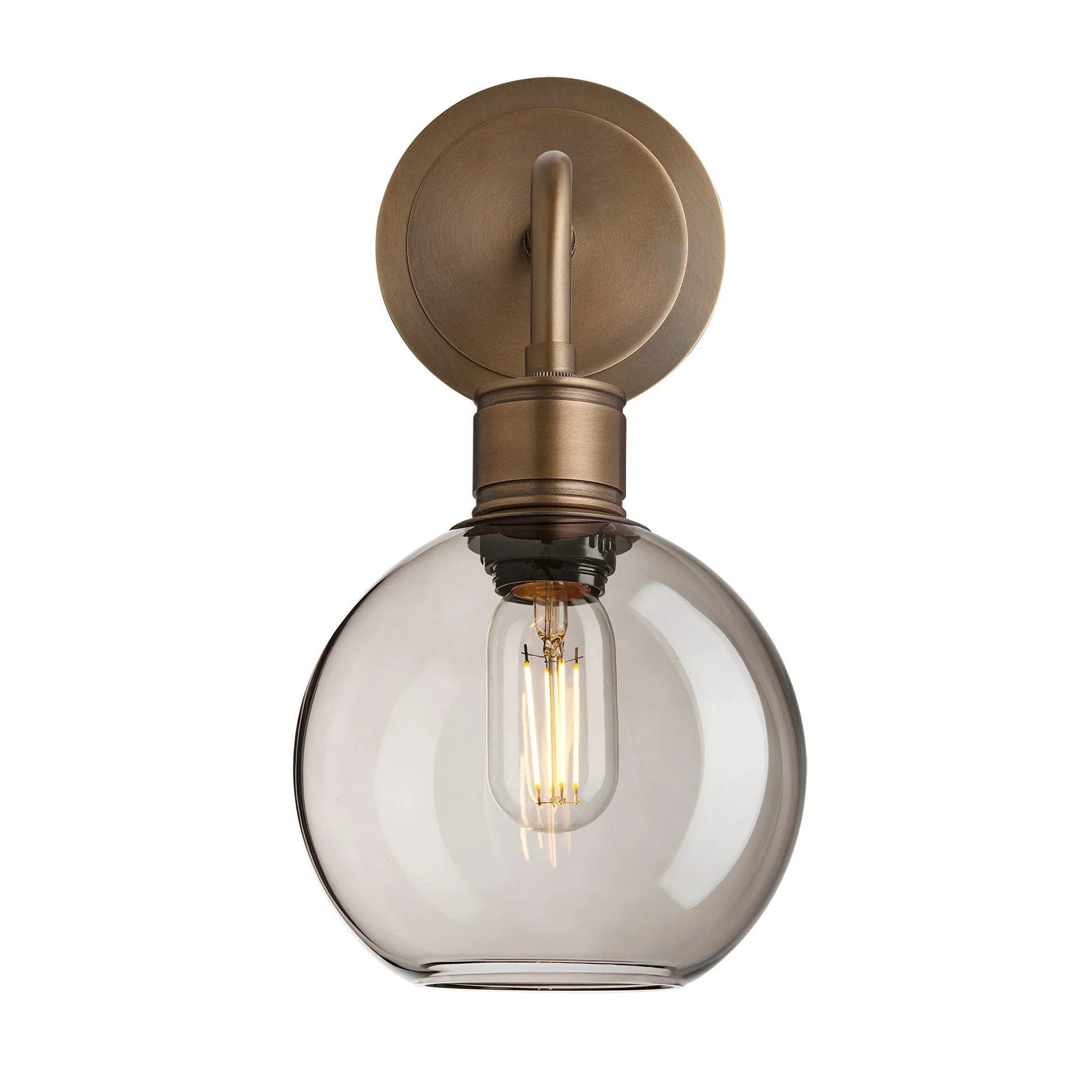 Albany Smoked Glass Globe Single Wall Light - 7 Inch - Mocha