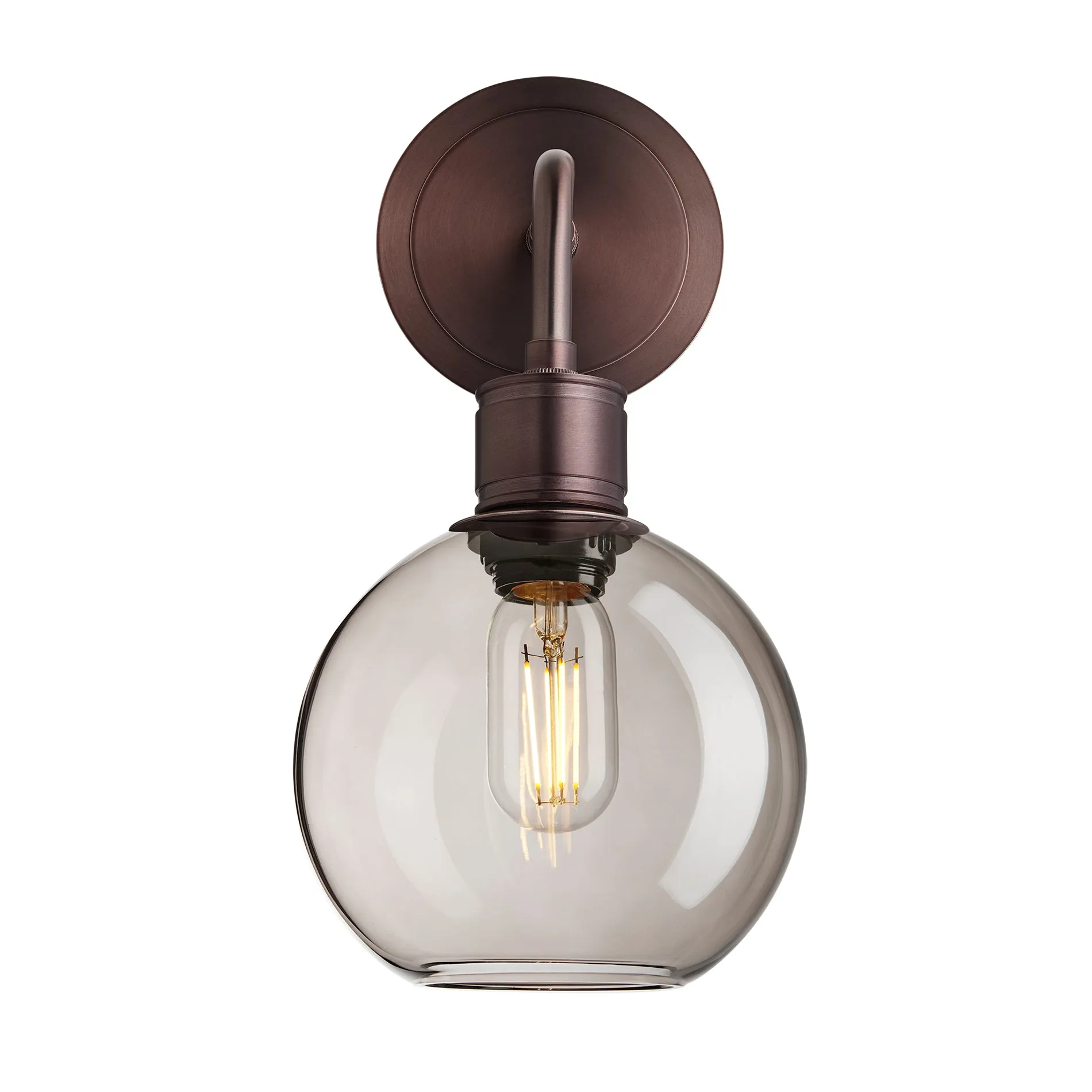 Albany Smoked Glass Globe Single Wall Light - 7 Inch - Mocha