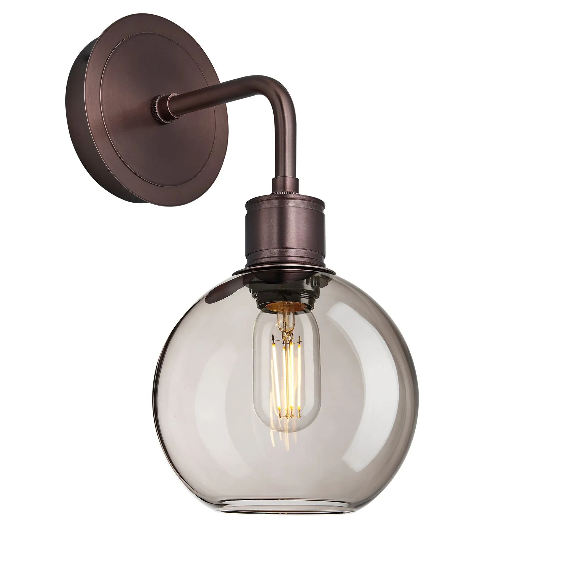 Albany Smoked Glass Globe Single Wall Light - 7 Inch - Mocha