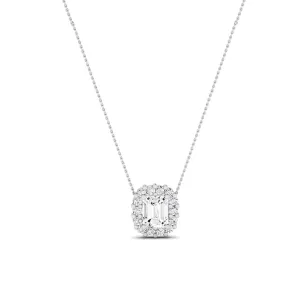 Angelwing Emerald Cut Moissanite Halo Necklace