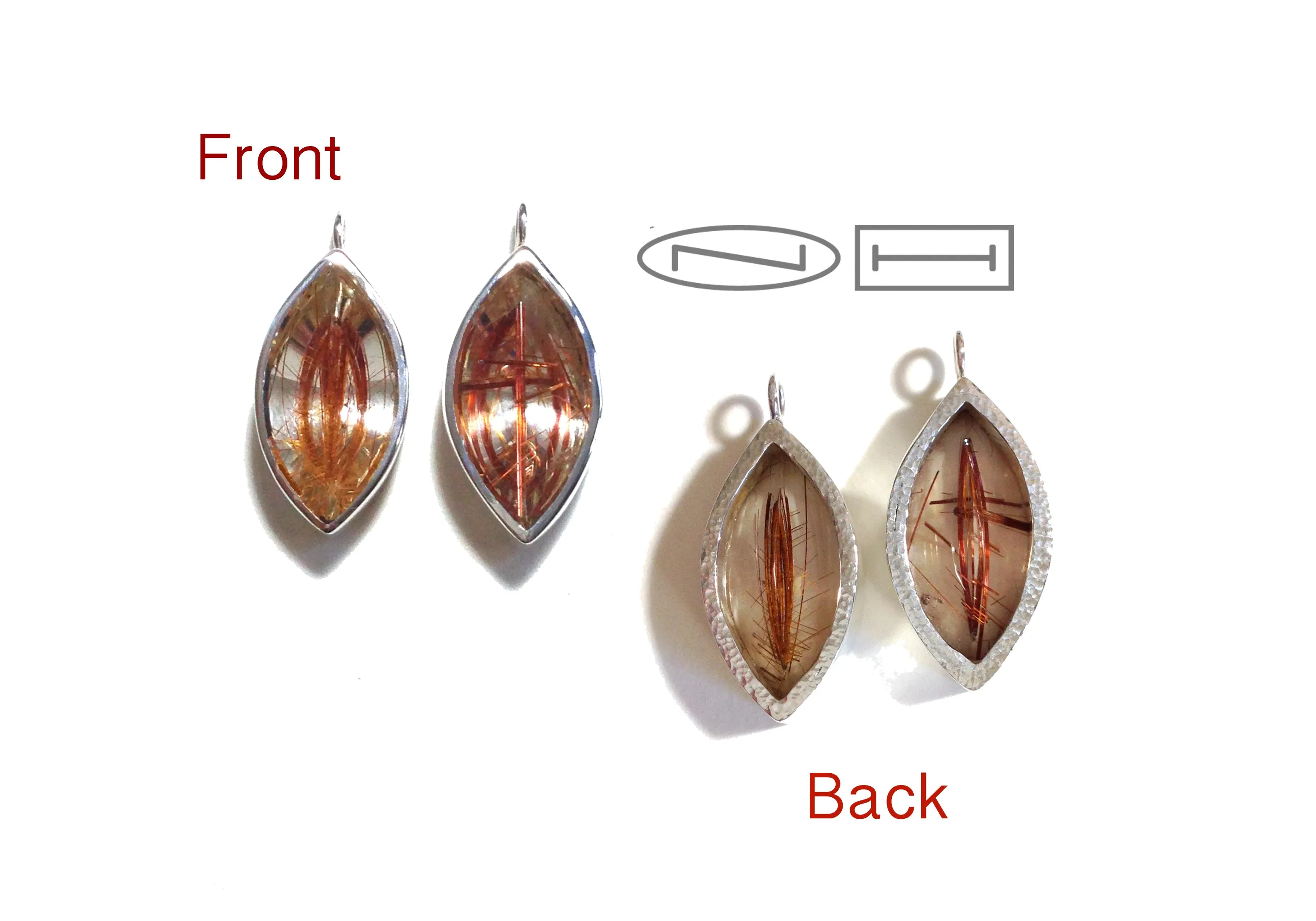 B E hoops medium spiral with rutilated quartz mirror cut marquise dangles