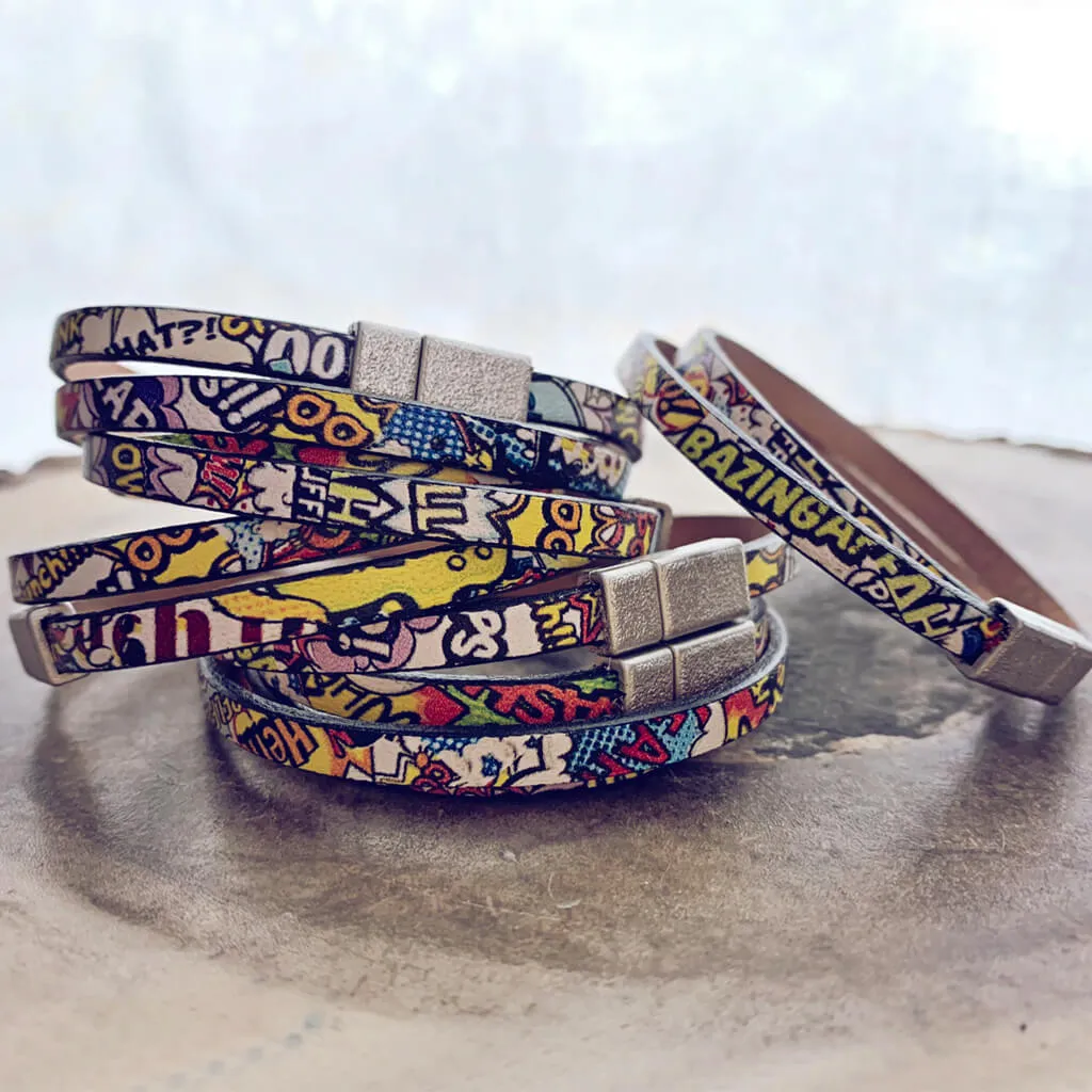 bam! // comic strip leather wrap bracelet