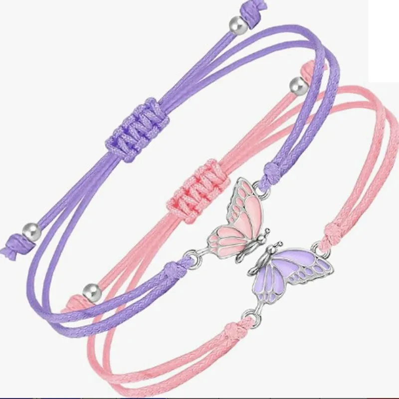 BFF Bracelets for 2-Butterfly Matching Adjustable Best Friends Handmade Friendship Bracelets Jewelry Gifts for Teen Girls Women