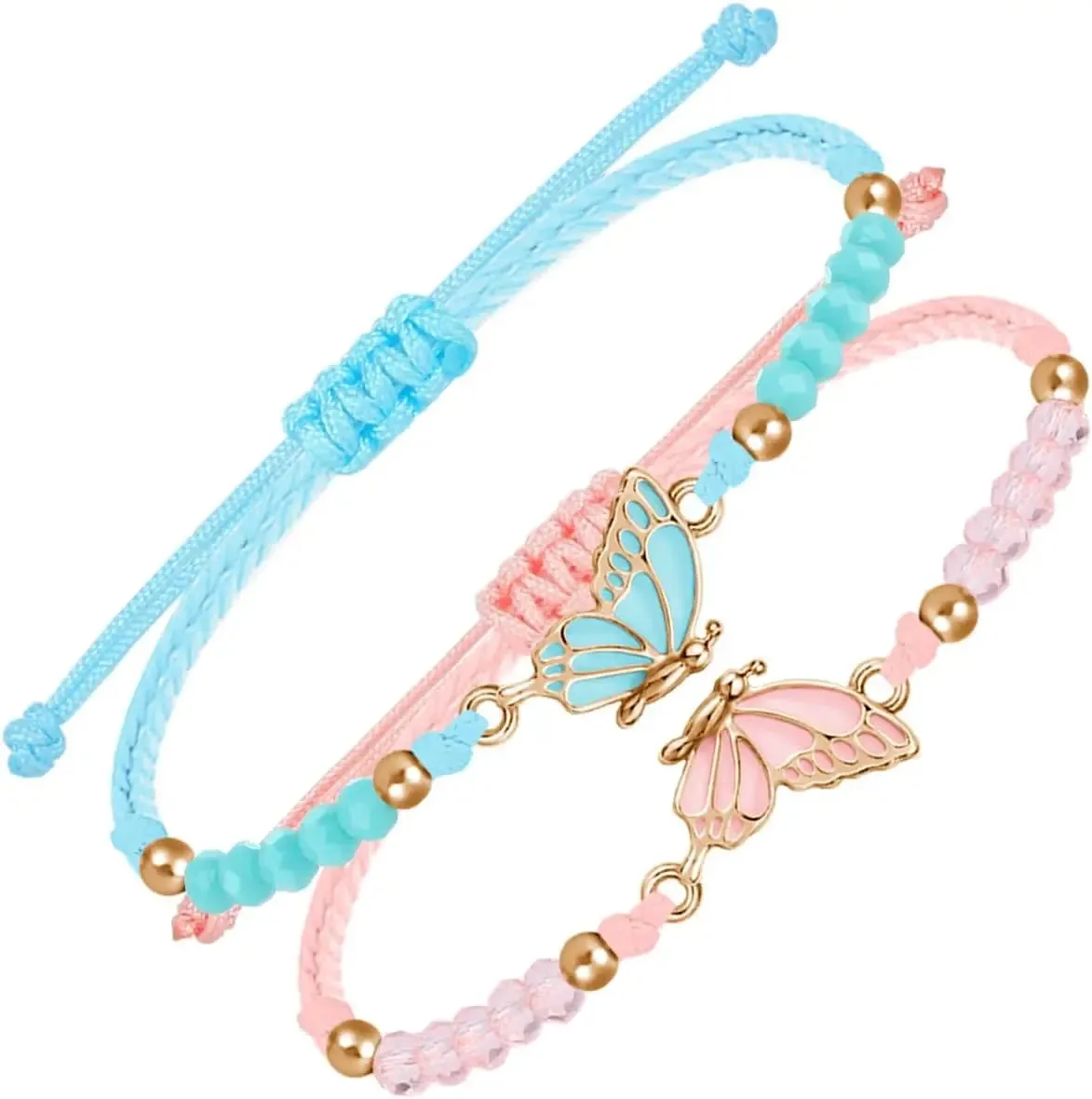 BFF Bracelets for 2-Butterfly Matching Adjustable Best Friends Handmade Friendship Bracelets Jewelry Gifts for Teen Girls Women