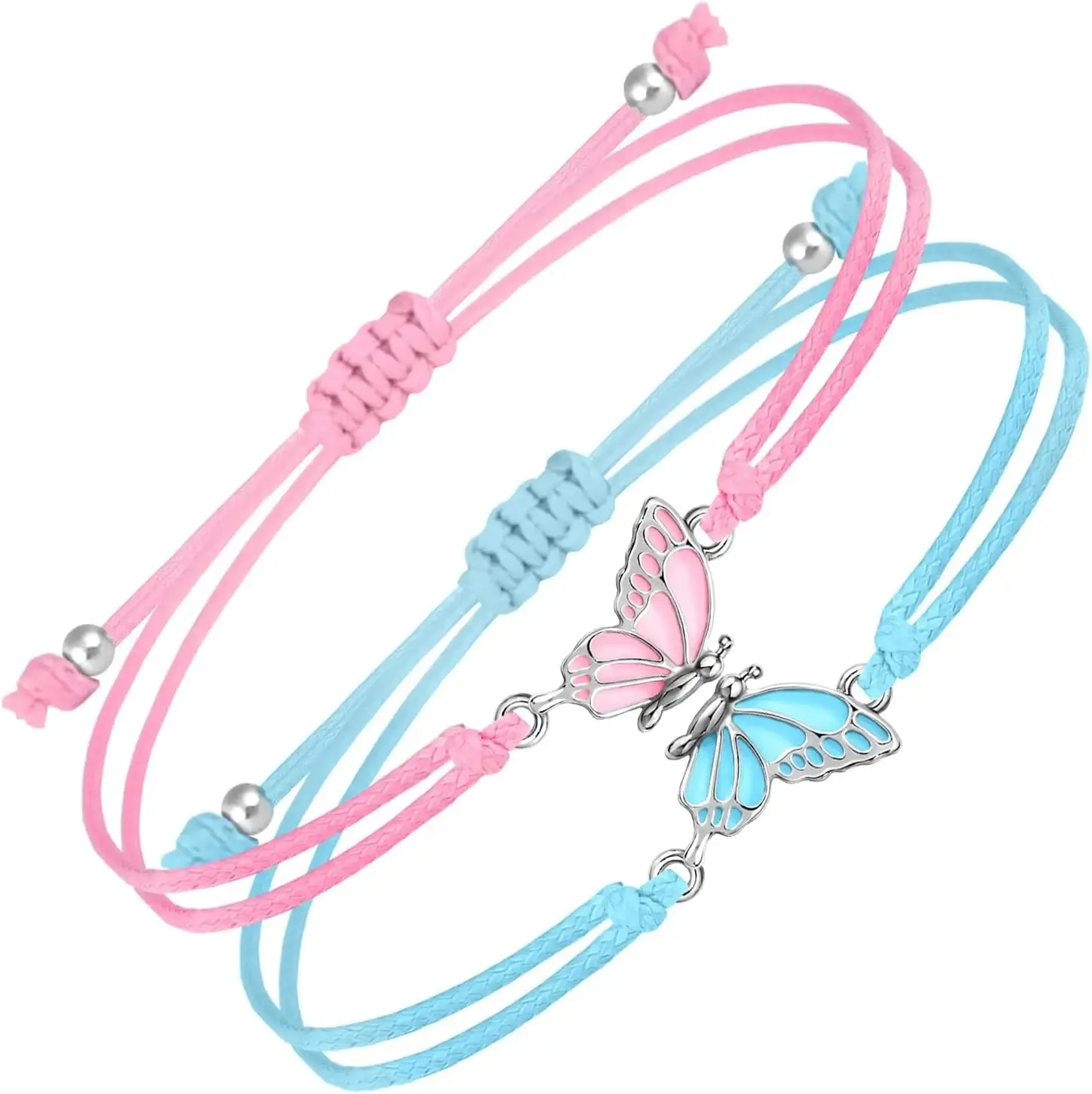 BFF Bracelets for 2-Butterfly Matching Adjustable Best Friends Handmade Friendship Bracelets Jewelry Gifts for Teen Girls Women