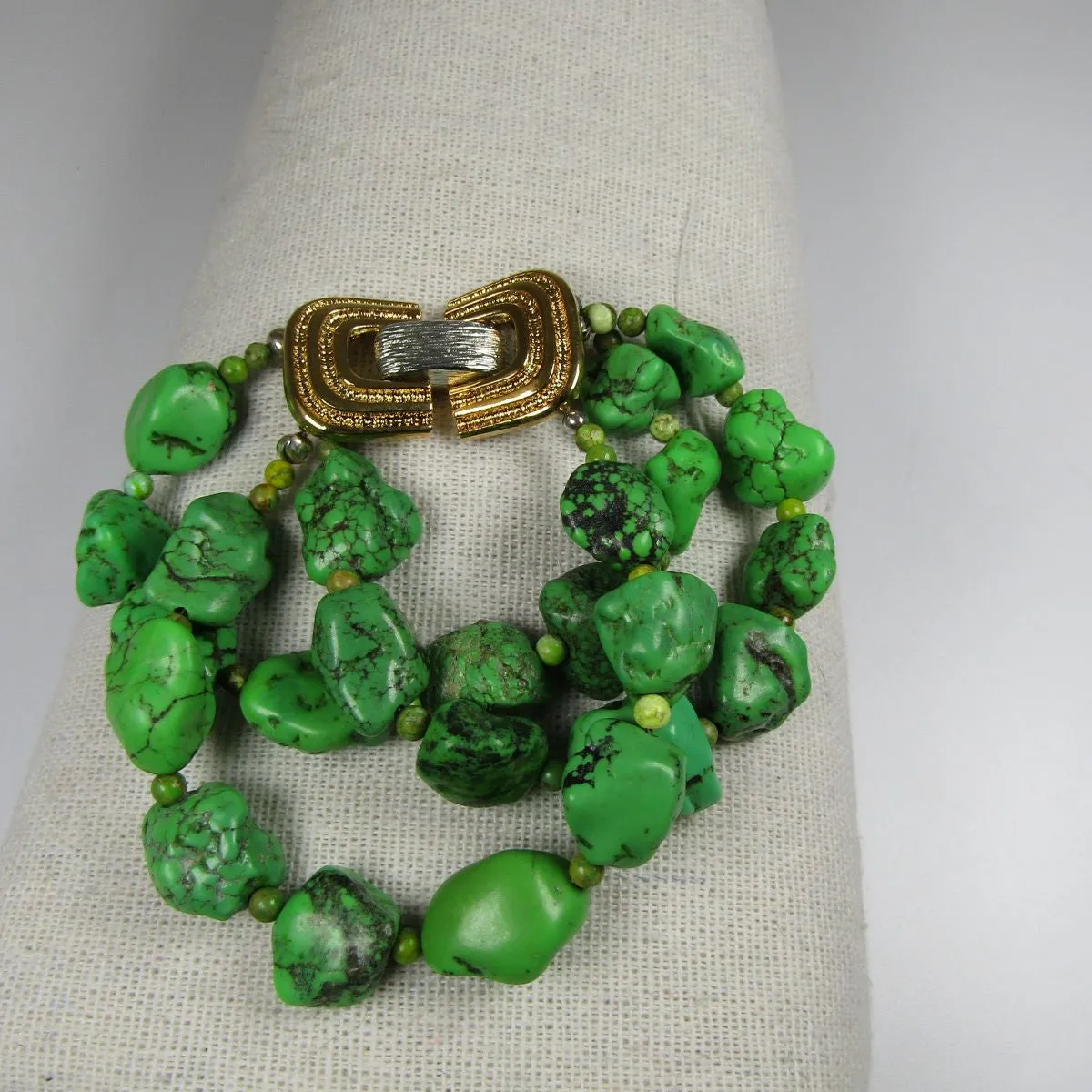 Big Multi-strand Apple Green Turquoise  Bracelet Handmade