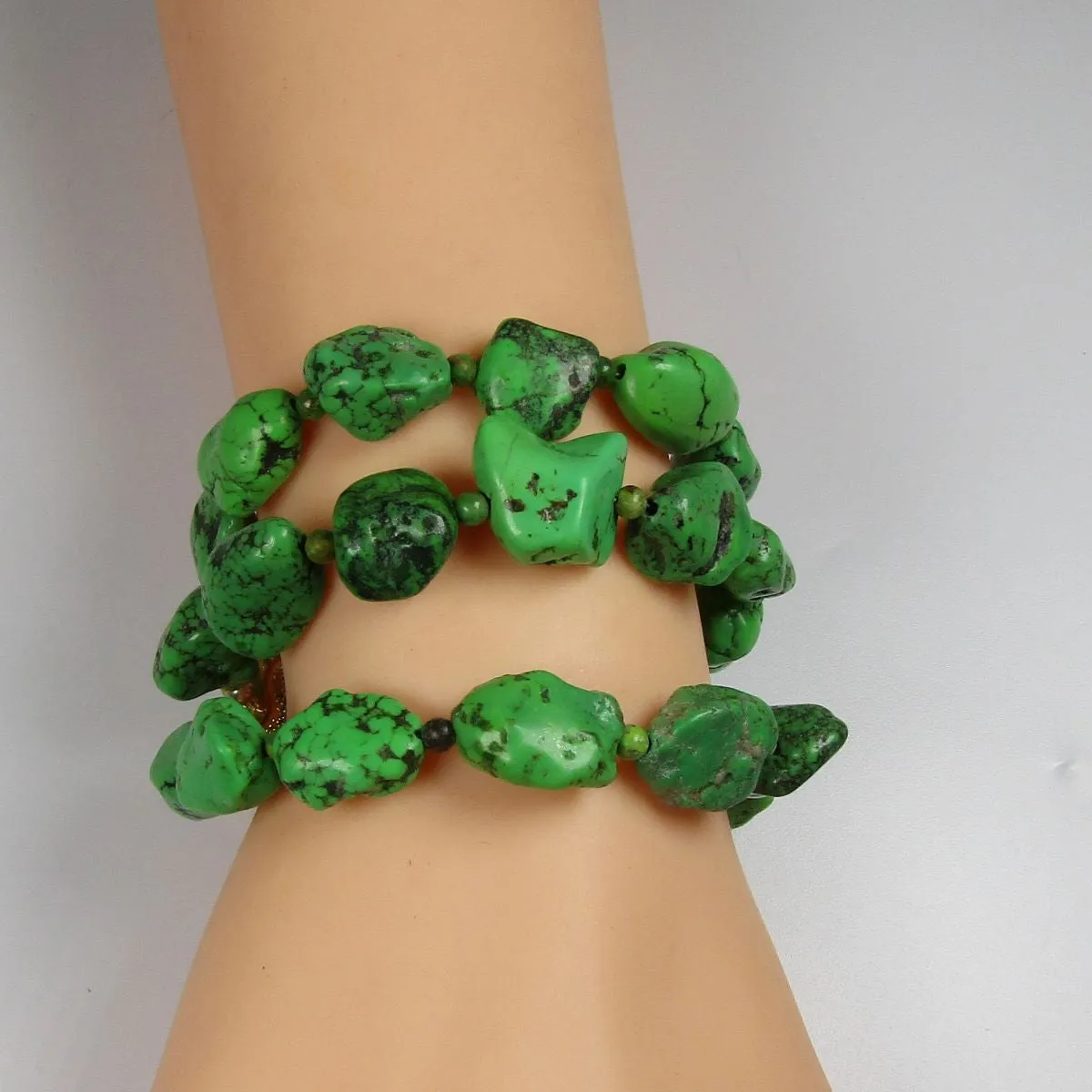 Big Multi-strand Apple Green Turquoise  Bracelet Handmade