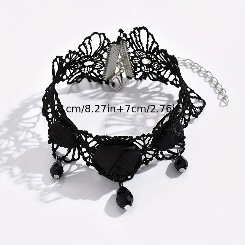 Black Lace Flower Anklet Perfect for Weddings  Halloween