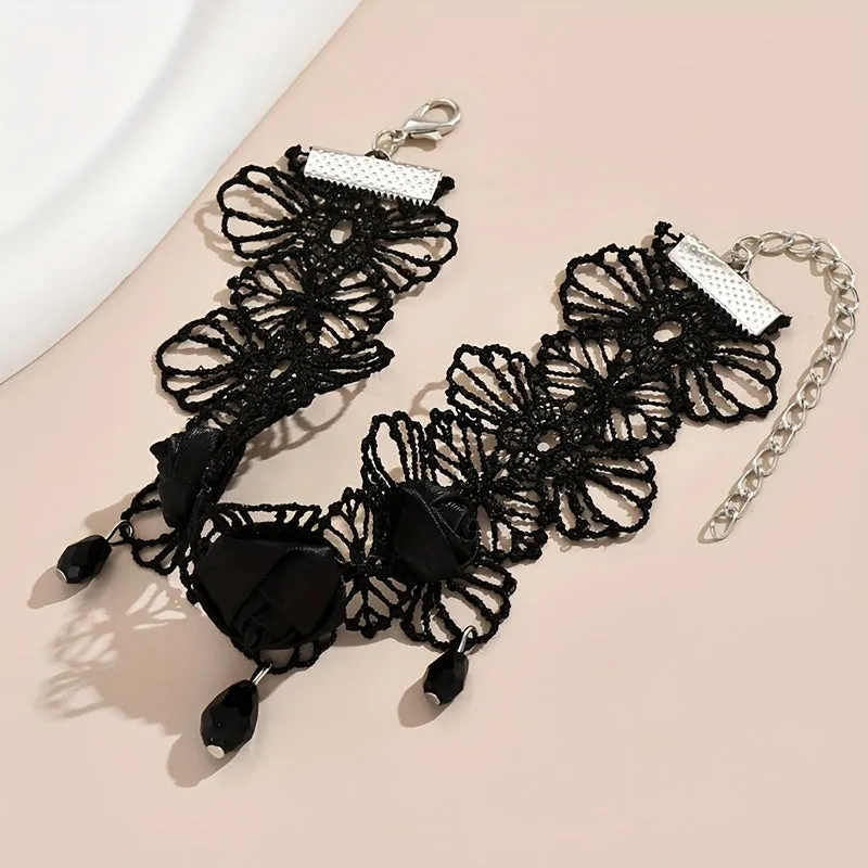 Black Lace Flower Anklet Perfect for Weddings  Halloween