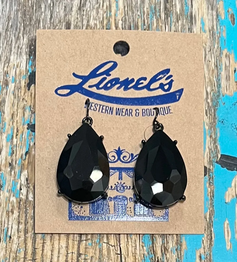 Black on Black Faceted Teardrop Crystal Earrings