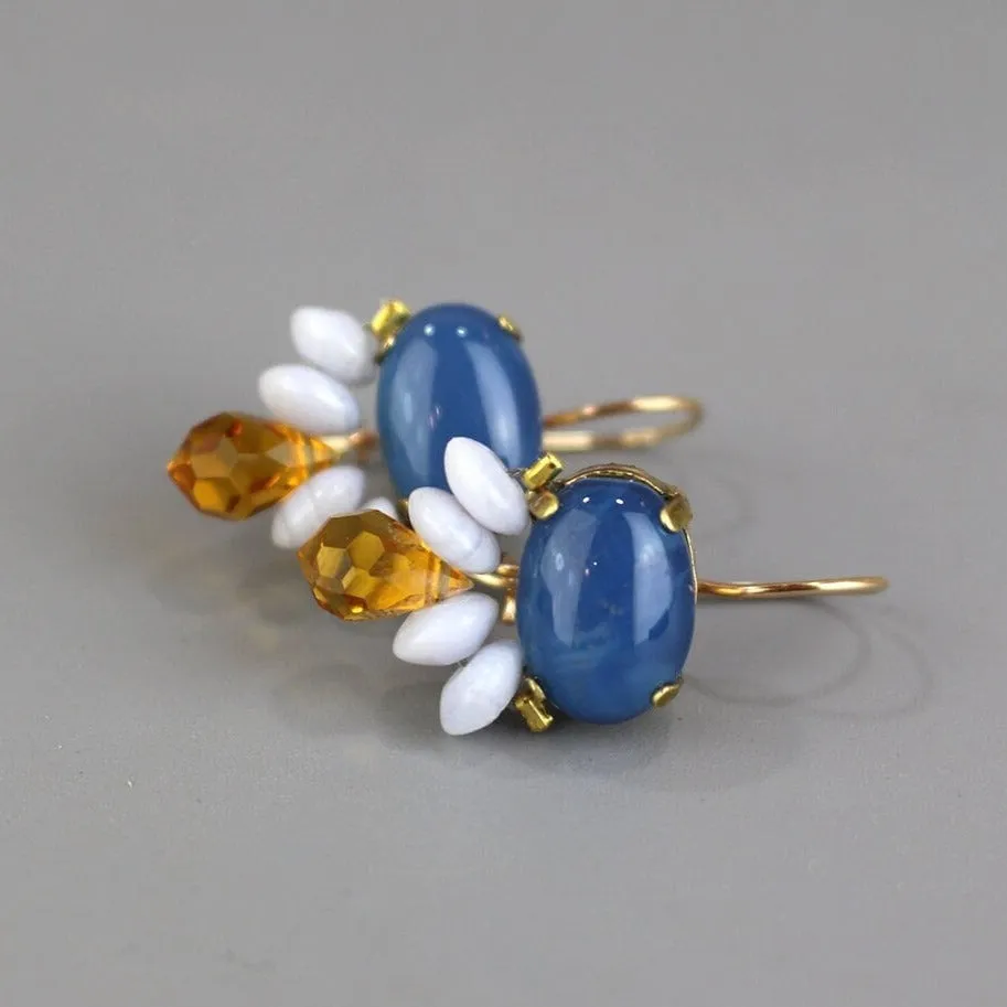 Blue Agate Big Bee Earrings