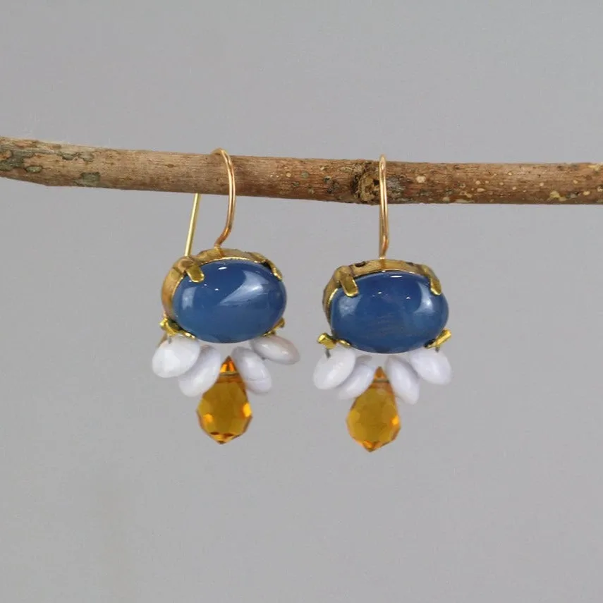 Blue Agate Big Bee Earrings