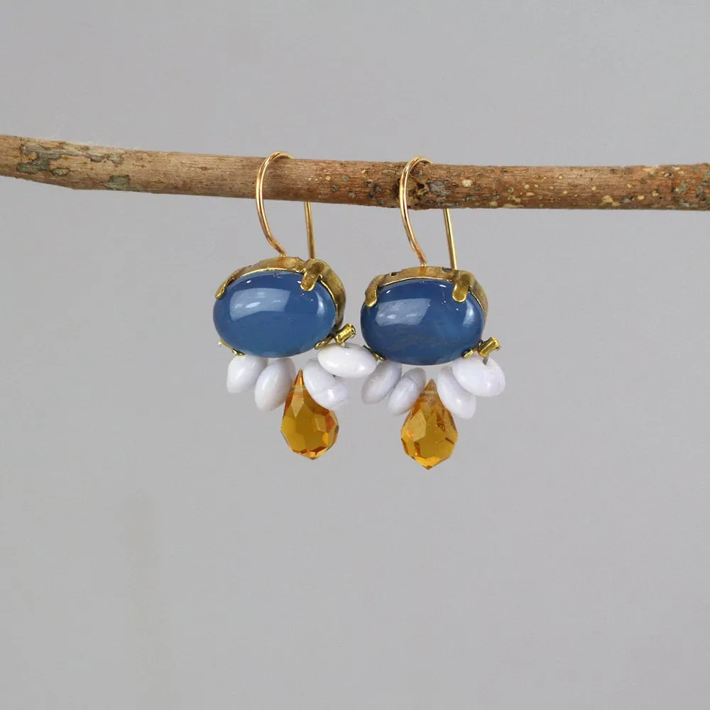 Blue Agate Big Bee Earrings