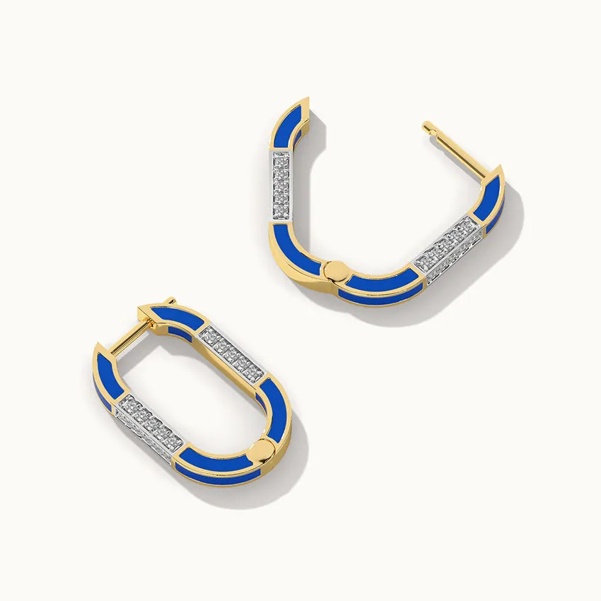 Blue Cera Ovate Diamond Hoops